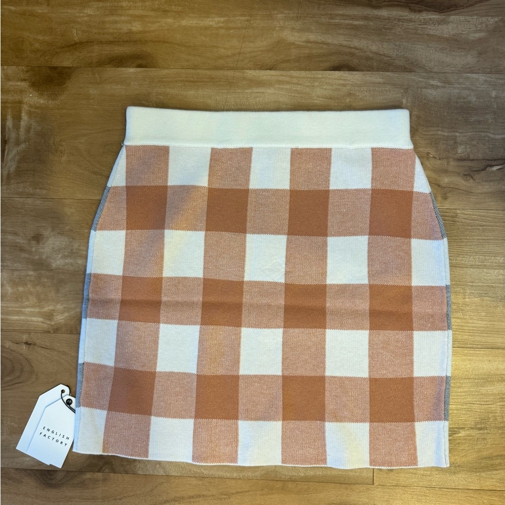 English Factory Women’s MULTI GINGHAM KNIT MINI SKIRT Size Medium Gray - Picture 2 of 3